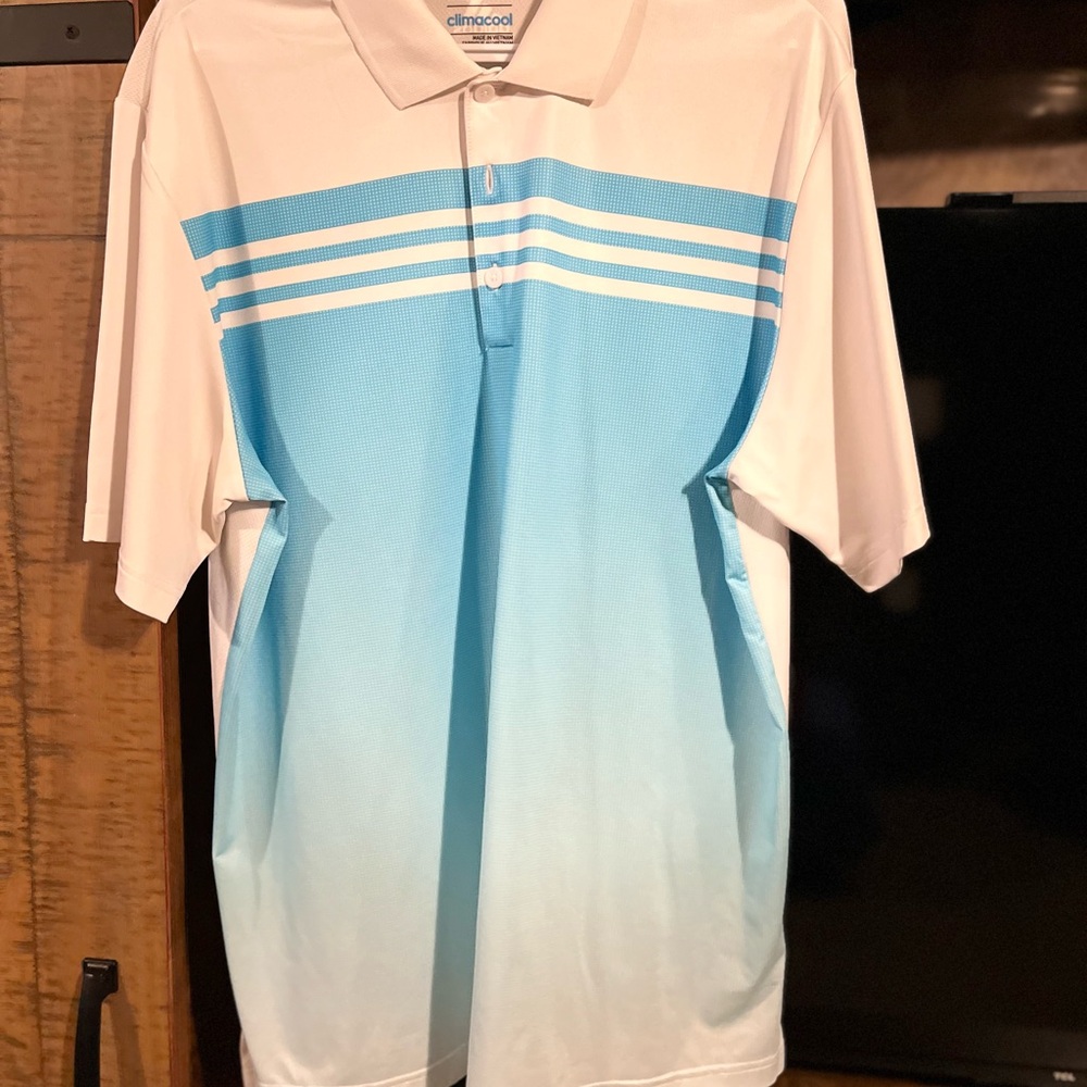 adidas Light Blue to White Gradient Climacool Polo
